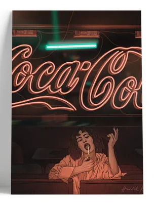 Ilustracja plakatowa z neonem Coca-Cola